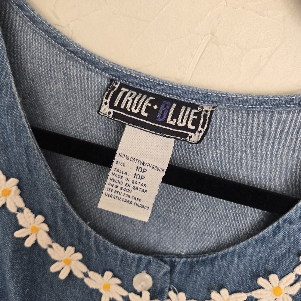 Vintage Daisy Trim Denim Jean Button Front Midi Dress, M - Picture 10 of 11